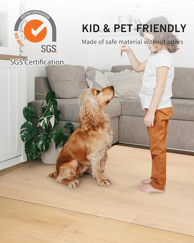Clear Floor Mat for Home, 5'×8' Large Non-Slip Plastic Rug for Under Kitchen Table, Durable Waterproof Vinyl Area Mat for Baby Spills, Dog Accident, Anti-Scratch Floor Protector for Dining Room