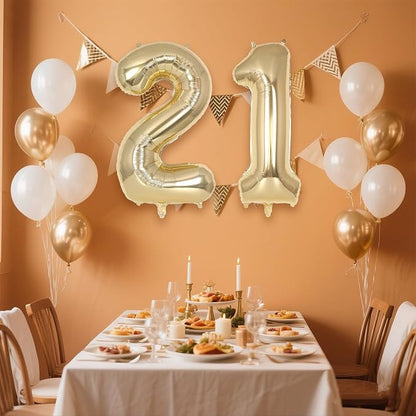 Champagne Gold Large Number 21 Balloon, 40 Inch Light Gold Foil Helium Number - Image 3