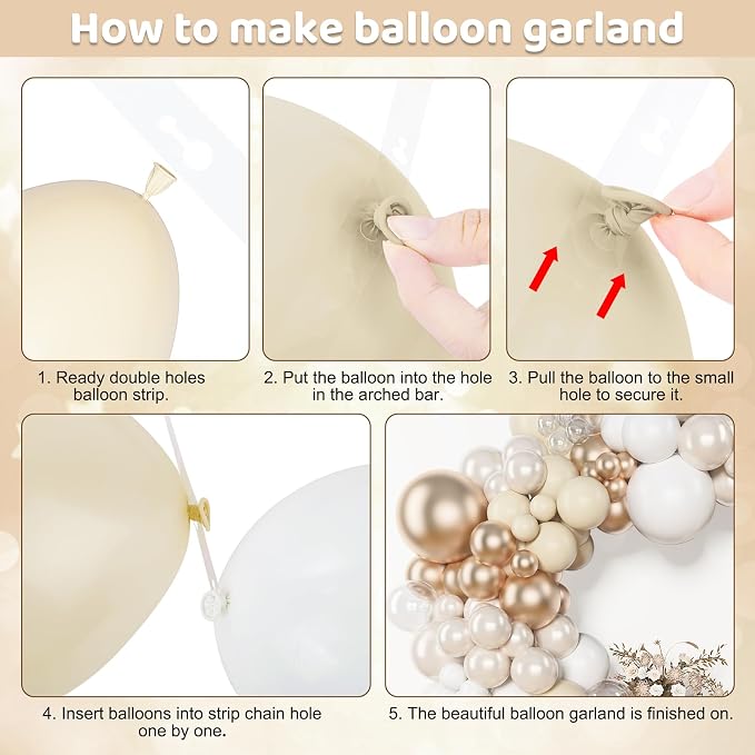 Amandir 153 Pcs White Sand Metallic Champagne Gold Balloon Arch Garland Kit | - Image 4
