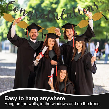 Class of 2026 Graduation Decorations Pre-Strung Glitter Congratulations Banner - Image 3