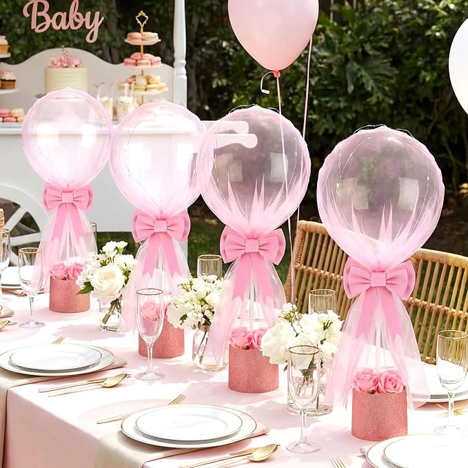 4 Set Pink Bow Balloons Baby Shower Table Centerpiece Decor Coquette Pink Bow by Heentan