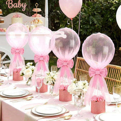 4 Set Pink Bow Balloons Baby Shower Table Centerpiece Decor Coquette Pink Bow by Heentan