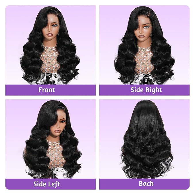 Body Wave Lace Front Wig Human Hair SKINLIKE HD Lace Wigs 13x4 Full Frontal Lace Wig 0.10mm Ultra-thin Invisible Swiss HD Lace Front Wigs Frayed Ends Tiny Knots 200% Density Natural Color