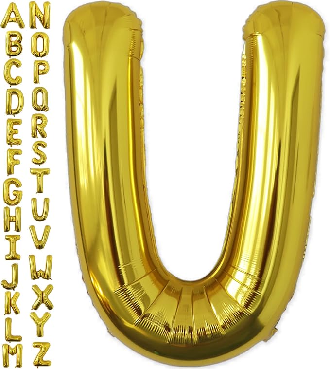 VHUWE 40 inch Gold Letter U Balloon, Big Size Alphabet Foil Mylar Helium by VHUWE