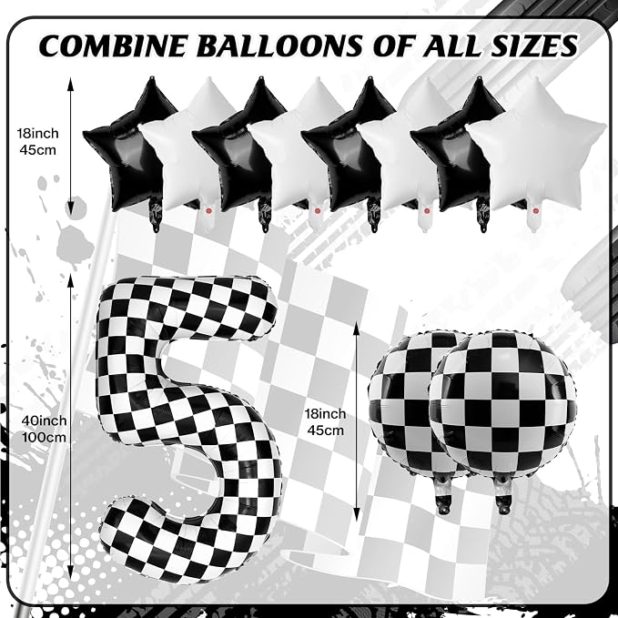 40 Inch Checkered Number Balloons 5 Black and White Foil Balloon - Image 2