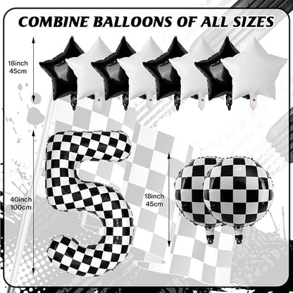 40 Inch Checkered Number Balloons 5 Black and White Foil Balloon - Image 2