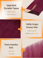 DOORES Human Hair Extensions Tape in, 26 Inch 60g 20pcs, Burgundy Tape in Extensions Human Hair Silky Straight Skin Weft Natural Hair Extensions Remy Hair