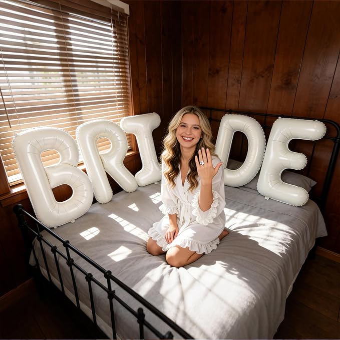 40 Inch Beige BRIDE Balloons, Huge Cream White Sand Bride Letter Aluminum Foil - Image 3
