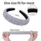 2PCS Sparkle Wide Headband for Women Rhinestone Padded Headband Black Sliver Glitter Hairbands Comfort High Elastic Head Band Bling Hair Accessories for Womens Girls Hair