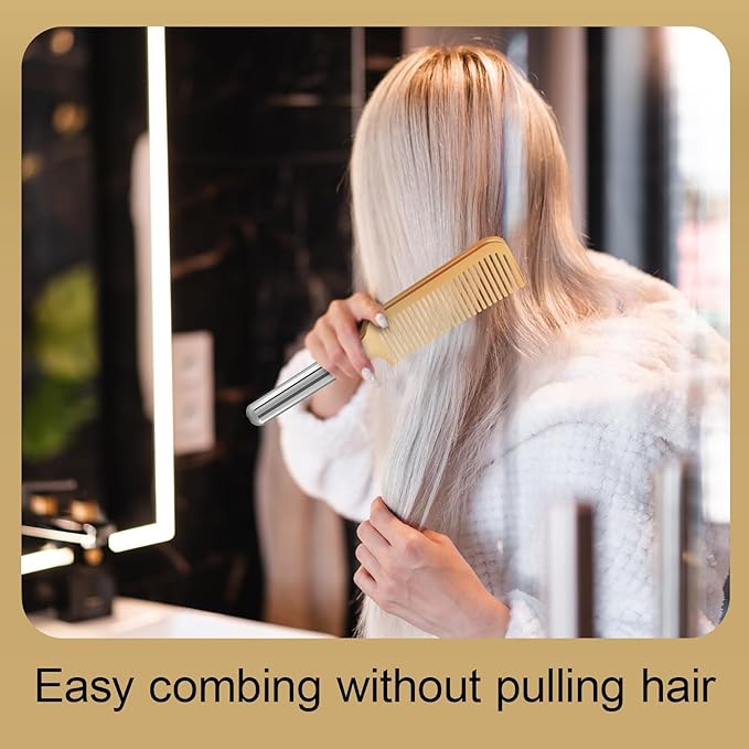 Hair Comb for Women and Men, Durable Detangling Hair Comb with Handle, Large Detangler Comb for Thin Straight Short Hair(Gold)