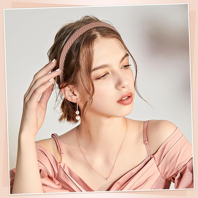 obeoby 6 Pack Trendy Headbands for Women, 0.6inch Thin Knitted Hairbands for Girls Valentines Day Outfit Women's Hair Non Slip
