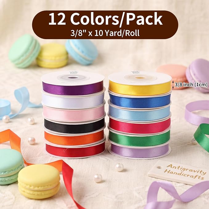 woric 120 Yards Rainbow Ribbon 12 Colors 3/8" x 10 Yards/Roll | Easy To Tie and - Image 2