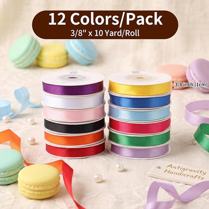 woric 120 Yards Rainbow Ribbon 12 Colors 3/8" x 10 Yards/Roll | Easy To Tie and - Image 2