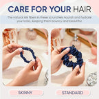 Blissy Silk Scrunchies (3 Pack) - 100% Pure Mulberry Silk - 22 Momme 6A High-Grade Fibers Scrunchie for Straight & Curly Hair - Preventing Breakage, Tangling, & Creasing (Blue Skinny)