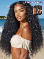 YIROO Bye Bye Knots Glueless Water Wave and Jerry Curly Drawstring Wig Human Hair, 7x5 Pre Cut Lace Front Glueless Wigs Pre Bleached Pre Plucked Wear and Go Wig for Women 150% Density 16Inch