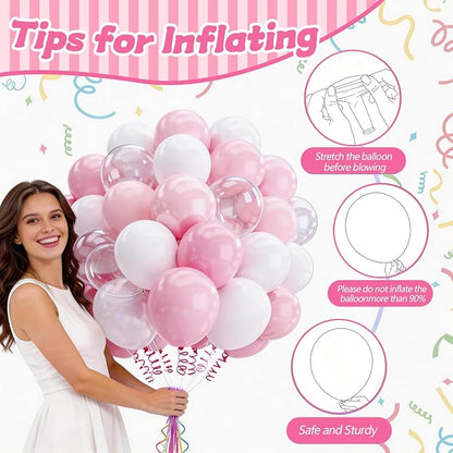 160Pcs 12 Inch Pink White Pastel Pearl Clear Latex Balloons - Image 4