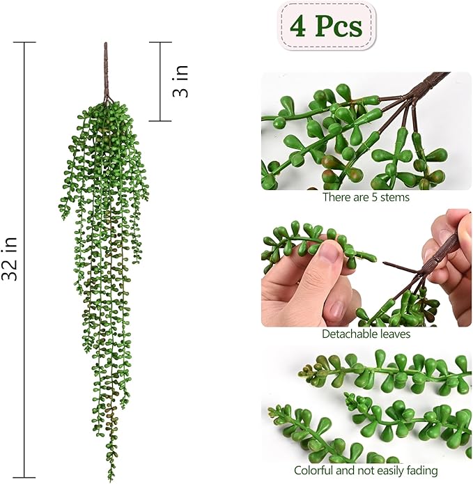 4Pcs Artificial Hanging Plants for Outdoors, Fake Vines Greenery | UV Resistant - Image 5