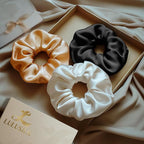 LULUSILK Silk Scrunchies for Hair Sleep, 100% Real Mulberry Silk, No Damage Hair Ties for Women and Girls, Gorgeous White, Pack of 3