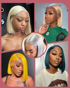 Alididi 613 Blonde Bob Wig Human Hair Straight 13x6 Transparent Lace Front Wigs Human Hair Pre Plucked Glueless Short Bob Wig human hair 180% Density 613 bob wigs for black women 14 Inch