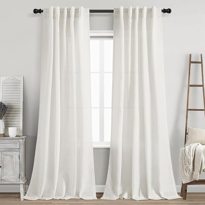 Beige White Linen Curtains 90 Inches Long by Nanspring