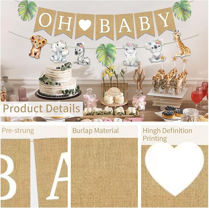 Weecent Pre-Strung 6ft Burlap Oh Baby Banner - Image 2