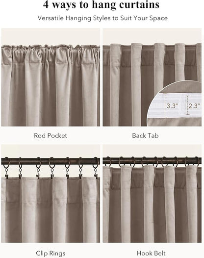 Camel Beige Velvet Curtains for French Door Decor, 2 Panels | 300GSM Thick Soft - Image 2