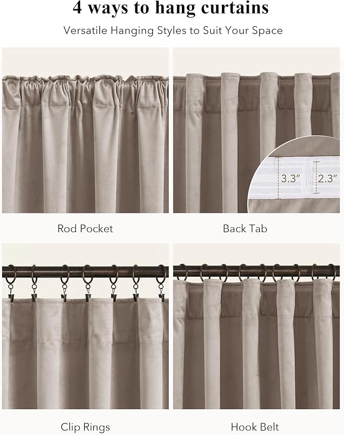 Camel Beige Velvet Curtains for French Door Decor, Light Blocking, Summer Heat - Image 2