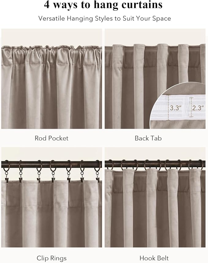 Camel Beige Velvet Curtains for Decor Extra Long, Light Blocking, Summer Heat - Image 2