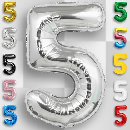 Silver Number Balloon 5 Mylar Foil Balloons 32 inch - Image 4