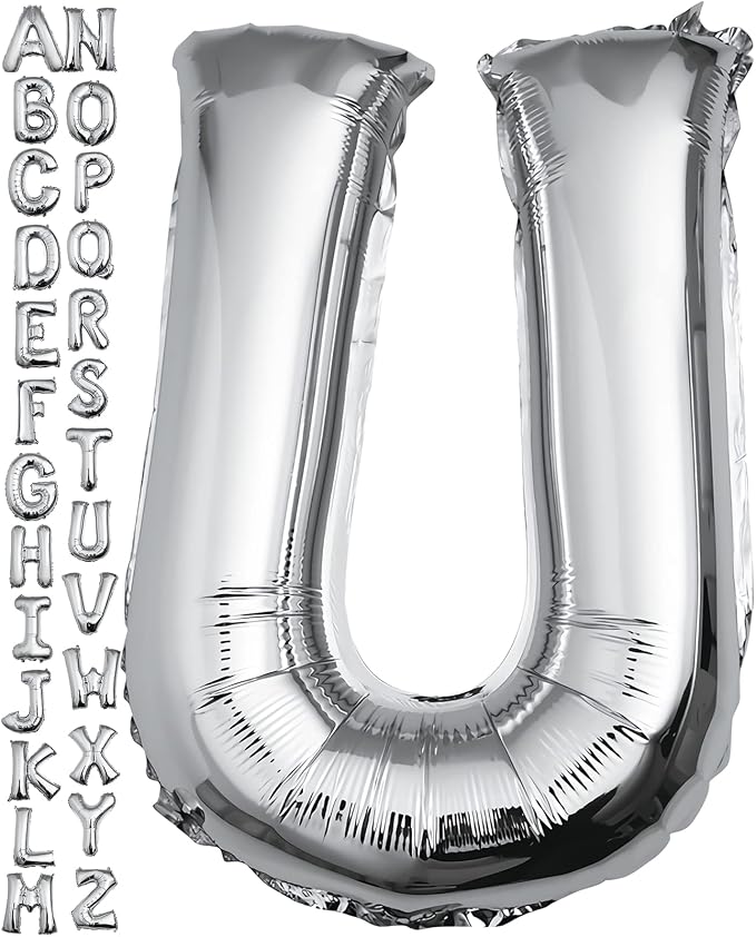 40 inch Silver Letter U Balloon, Big Size Alphabet Foil Mylar Helium Balloons by VHUWE