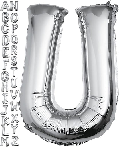 40 inch Silver Letter U Balloon, Big Size Alphabet Foil Mylar Helium Balloons by VHUWE