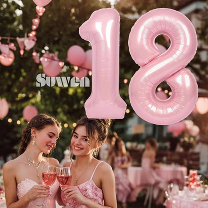 SUWEN 40 Inch Pink Large 18 Number Balloons Big Foil Helium Number Balloons 0-9 - Image 4