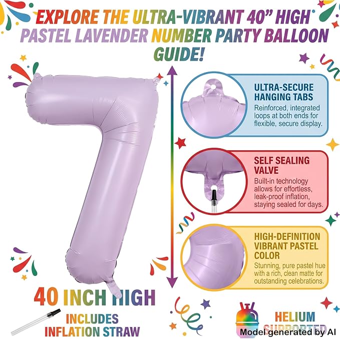 40" Pastel Purple Foil Number 7 Balloon - Image 2