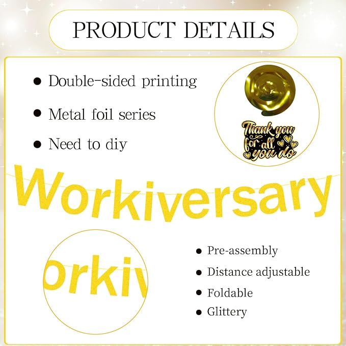 Work Anniversary Party Decorations Banners Swirls Honeycomb | Happy - Image 3