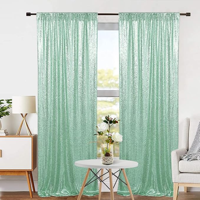 Eternal Beauty Mint Green 3mm Sequin Backdrop 2x8 Ft 2 Pack Wedding | Dense - Image 4