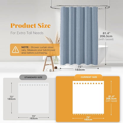 72 x 80 Boho Farmhouse Linen Heavy Duty Cloth Shower Curtain Set, 330GSM Linen - Image 3