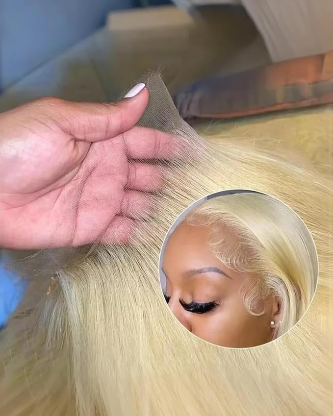 Alididi Skinlike Real Hd 613 13x6 Lace Front Wig Human Hair Straight Pre Plucked Bleached Knots 200% Density 0.10mm Ultra-Thin Invisible Lace Blonde Wig Human Hair For Women 28 Inch