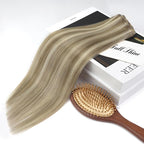 Full Shine Blonde Extensions Clip in 16 Inch Clip in Hair Extensions Real Human Hair Lace Weft Brown and Blonde Highlight Hair for Thin Hair 3 PCS 60 Grams
