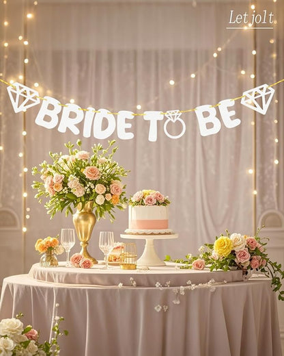 Letjolt Wedding Banner Decorations White Bride to Be Paper Garland Supplies | - Image 5