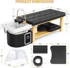 Hair Washing Head Spa Stationary Massage Table with Water Cycle & Fumigation Salon Equipment for Beauty Head Spa Physical Therapy Massage, Wood Frame, PU Leather - Black
