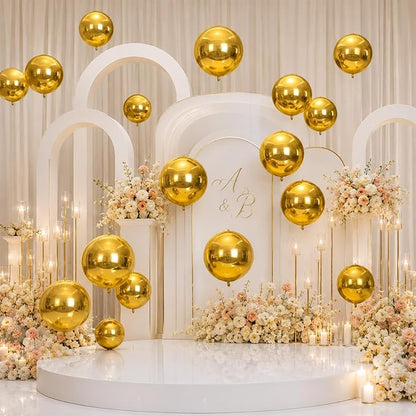 15 Pcs Gold Round Foil Balloons, 22/15/10 Inch 4D Ball Balloons Metallic Gold - Image 4