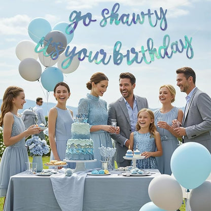 BEISHIDA Rainbow Blue Pre-Strung Go Shawty It's Your Birthday Banner Decor | - Image 4