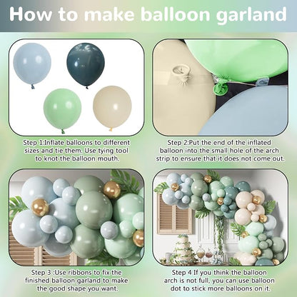 HILAVO Dusty Blue Sage Green Balloon Arch Kit Slate Fog Blue Pastel Green White - Image 7
