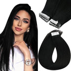 Sunny Hair Tape in Hair Extensions Human Hair 26inch Hair Extensions Real Human Hair Tape in Extensions for Women Jet Black Invisible Remy Hair Natural Straight Skin Weft Double Sided Tape 40pcs 100g