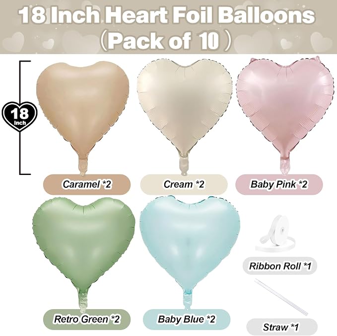 Pastel Colorful Heart Foil Balloons, 18Inch Heart Shaped Foil Balloon - Image 2