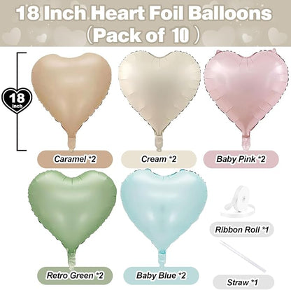 Pastel Colorful Heart Foil Balloons, 18Inch Heart Shaped Foil Balloon - Image 2