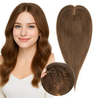 Real Human Hair Toppers for Women 3.54"*4.72" Silky Base 150% Density No Bangs Adjustable Parting Clip-In Topper Hairpieces for Women with Thinning Hair 10 Inches Medium Brown