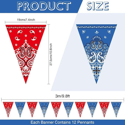 Boao 5 Pack Western Cowboy Party Decorations Bandana Pennant Banner Wild West - Image 2