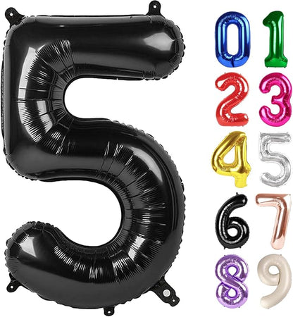 5 Balloon - Black Birthday Number Balloons, 40 Inch Decorations Men Women | by ALPHADELTAPI