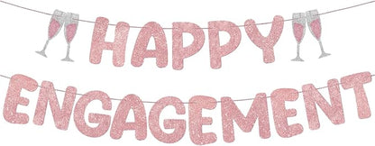 Pre Strung Happy Engagement Banner Glitter Engagement Party Decorations by Breling